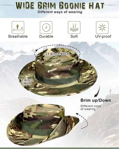 Miniatura 2 de 10 sombreros Boonie de ala ancha, diseño de camuflaje, protección solar UV, sombrero de pesca para hombres y mujeres, senderismo, safari, caza