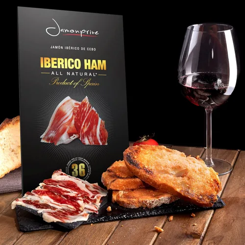 Miniatura 5 de Jamón ibérico español en rodajas (2 onzas) Jamonprive – Jamón español ibérico alimentado con pasto (Pata Negra) sin nitratos ni nitritos, todo