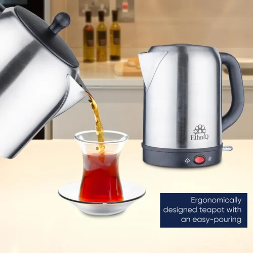 Miniatura 7 de Ethniq TeaVibe Hervidor Eléctrico Turco para Té - Hervidor de Doble Olla de Acero Inoxidable 120V y Filtro, Protección contra Hervido en Seco