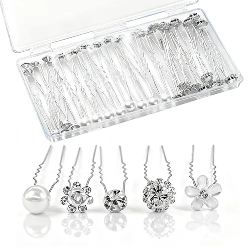 40 horquillas para el cabello de boda para novias, perlas y cristales, accesorios para el cabello de novia con diamantes de imitación para damas de