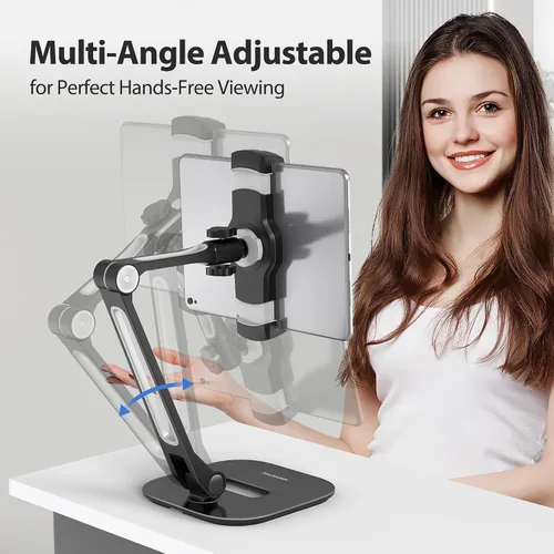 Miniatura 4 de AboveTEK Soporte para tableta, soporte ajustable para iPad multiángulo, soporte giratorio de 360° para iPad, soporte de escritorio de aluminio