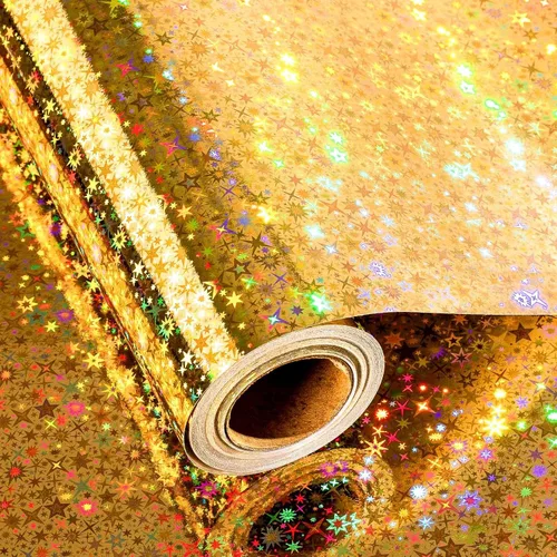 Miniatura 13 de Merture - Rollo de papel de regalo holográfico azul, papel de regalo azul con diseño de galaxia brillante para cumpleaños, baby shower, Navidad, día
