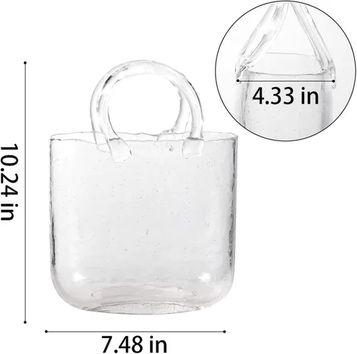 Miniatura 2 de Glass Bag Vase for Flowers, Glass Purse Vase Blowing by Hand Glass Flower Vase Purse Flower Vase, Glass Bag Vase for Decor,Style1-Blue
