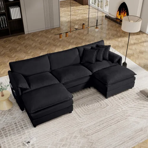 Modular Sectional Sofa, Oversized Deep Seat U Shaped Couch Set for Living Room, 3 Seater Comfy Cloud Couches with 2 Movable Ottomans, DIY