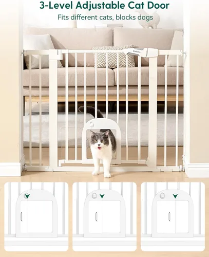 Miniatura 3 de Babelio Puerta de bebé mejorada de 36 pulgadas de alto con puerta para gato, puerta de perro duradera de 29 a 43 pulgadas de cierre automático