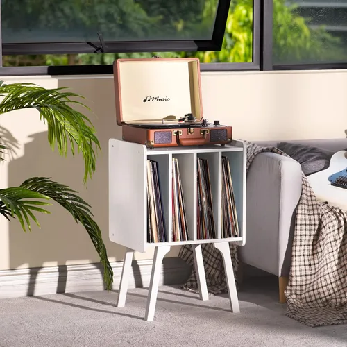 Miniatura 3 de LELELINKY - Soporte para tocadiscos, mesa de almacenamiento para discos de vinilo con 4 gabinetes, almacena hasta 100 álbumes, moderna mesa