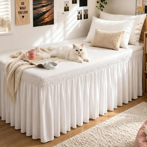 Miniatura 21 de Vocander Falda de cama negra envolvente de tamaño individual de 14 pulgadas de caída, volantes elásticos fáciles de poner, falda de cama sólida