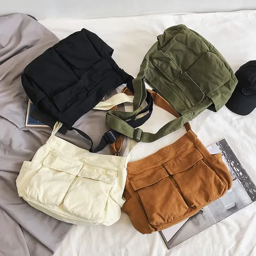 Miniatura 3 de Bolsa tipo mensajero, bolso cruzado grande con múltiples bolsillos de lona, bolsa de hombro para mujeres y hombres