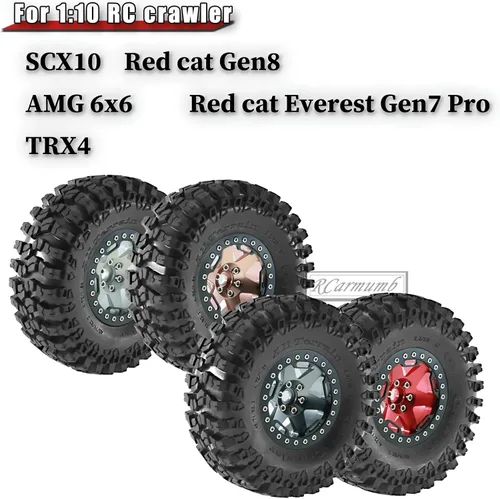 Miniatura 2 de 2.2 Pulgadas Beadlock Wheel Rim & Wheel Tires para SCX10 Capra/AMG 6x6/TRX4/Red cat Gen8 Red cat Everest Gen7 Pro RC Scale Crawler Truck, Neumáticos