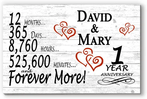 Letrero personalizado de aniversario de 1 año, regalo de primer aniversario de boda, regalo para días de pareja, minutos, años, madera maciza, 16.5