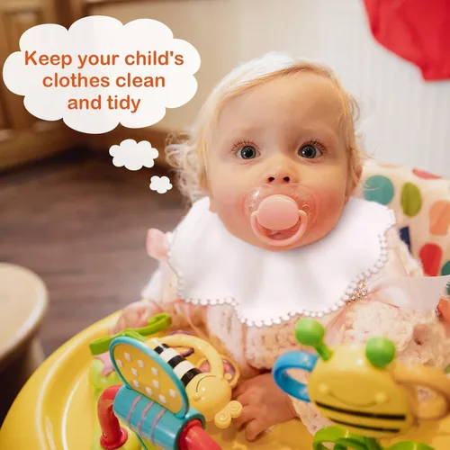 Miniatura 5 de JenPen Baberos blancos para bebé niña, bandana de muselina 360 baberos para bebé, bandana para niña, conjunto para dentición infantil