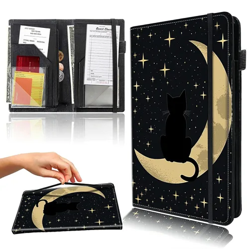 Miniatura 29 de Libro para camarera con bolsillo con cremallera, de piel sintética, lindo libro para camarera, libros de servidor, restaurante, soporte para cheques