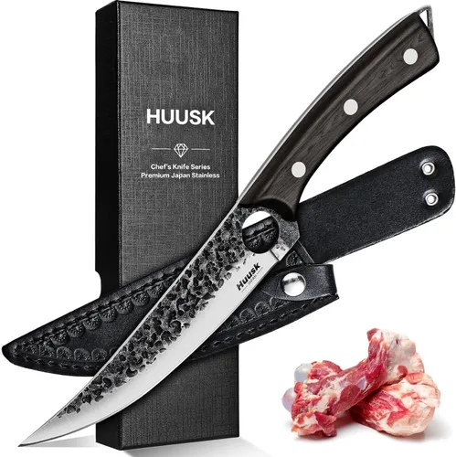 Miniatura 16 de Huusk Cuchillo Vikingo con Vaina Cuchillos para Deshuesar para Cortar Carne, Cuchillos Cavernícola Ultimo Forjados a Mano de Espiga Completa