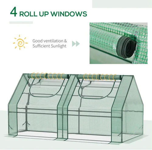 Miniatura 4 de Outsunny Invernadero portátil de 6' x 3' x 3', invernadero de jardín con 2 cubiertas de PE/plástico, marco de acero y 2 ventanas enrollables, verde