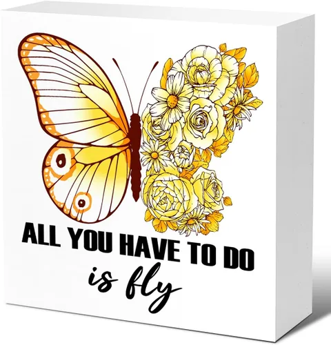 LVQHI Letreros de madera inspiradores, placa de madera con texto en inglés "All You Have To Do Is Fly", decoración de mariposa, letrero motivacional