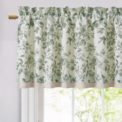 Miniatura 32 de StangH Cortinas decorativas de lujo, cenefa azul con bloqueo de luz, cenefa festoneada para ventana pequeña con bolsillo sólido para barra, cortina