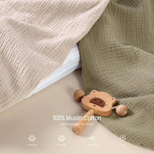 Miniatura 26 de lulumoon Sábanas de muselina para moisés para bebé: sábanas ajustables suaves para moisés de cabecera para niños y niñas Oliva y Crema