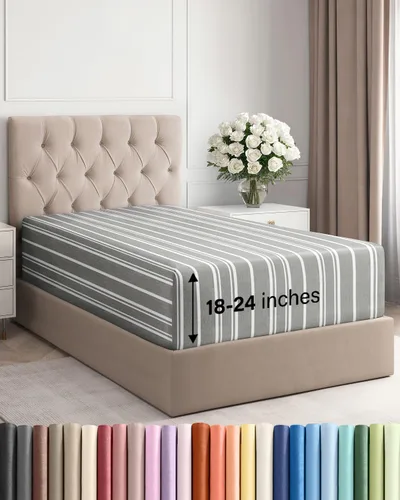Miniatura 104 de Sábana bajera ajustable extra profunda tamaño completo – Sábana bajera individual de lujo para hotel únicamente – Se adapta fácilmente a colchones