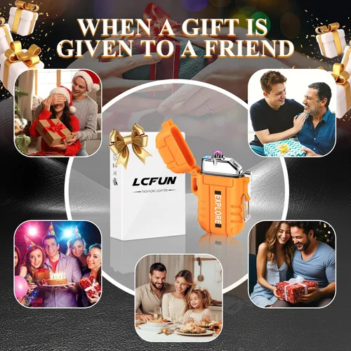 Miniatura 6 de LcFun Encendedor Eléctrico - Recargable por USB C, a Prueba de Viento e Impermeable, Encendedores de Plasma de Arco Dual Sin Llama con Cordón Naranja