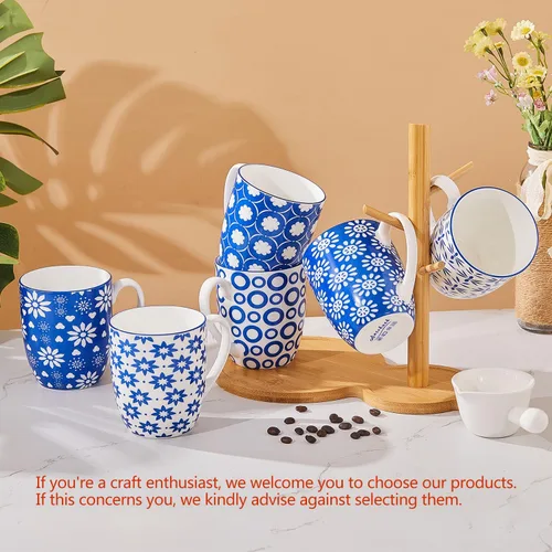 Miniatura 2 de AntoKueh Tazas de café de porcelana de 14 onzas, tazas de cerámica, paquete de 6 con asa para café, coca, capuchino, lavavajillas, aptas