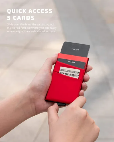Miniatura 2 de VULKIT Card Holder with Money Pocket Pop Up Wallet RFID Blocking Slim Metal Bank Card Case Holds 5 Cards and Notes