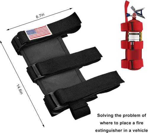 Miniatura 2 de Soporte para extintor de barra enrollable Ohleats, correa ajustable para extintor de incendios con patrón de bandera americana, accesorios