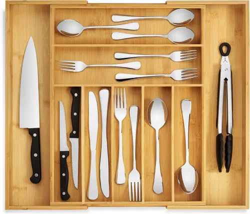 Miniatura 9 de Organizador de Cajón de Cocina Purawood - Organizador de Utensilios Extensible para Cocina, Bandeja de Cuchillos y Organizador de Cubiertos, 3-5