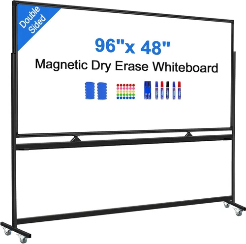 Miniatura 8 de Max-officoo Pizarra Blanca Grande de Borrado en Seco con Soporte Rodante 72"x48" Pizarra Blanca Magnética Móvil de Doble Cara sobre Ruedas, Incluye
