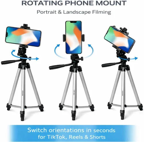 Miniatura 2 de Acuvar Trípode de teléfono de 50 pulgadas con soporte giratorio, filmación vertical y horizontal para iPhone y Android, trípode ligero de aluminio