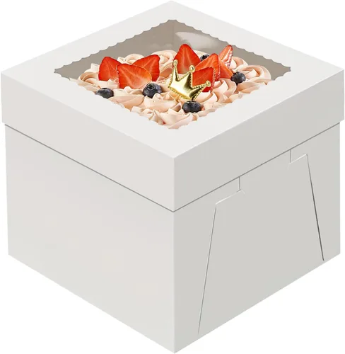 Miniatura 10 de WINKIO Paquete de 4 cajas para pasteles, contenedor desechable de transporte de pasteles, cajas blancas para panadería con ventana grande