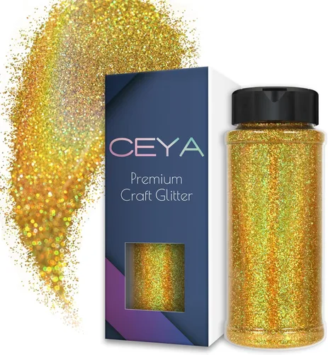 Ceya Purpurina holográfica ultra fina de 3.8 onzas / 3.88 oz con purpurina láser de oro lazurita 1/128 pulgadas 0.008 pulgadas 0.008 pulgadas 0.008