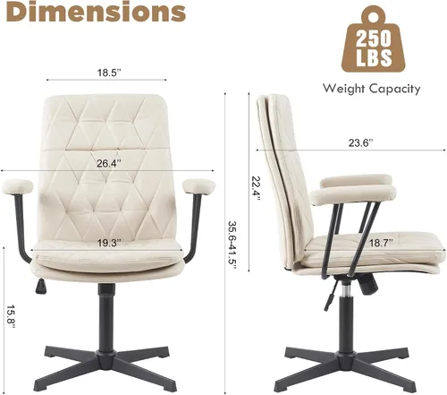 Miniatura 2 de Silla de escritorio sin ruedas, silla giratoria de oficina en casa con patas cruzadas Sillón de acento sólido blanco crema