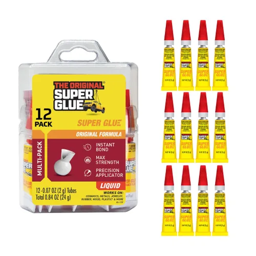 Super Glue Líquido, tubos de 2 gramos, paquete de 12, transparente, unión instantánea, secado rápido, adhesivo de cianoacrilato, punta de precisión