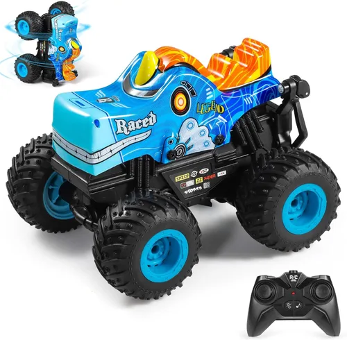 Miniatura 9 de DYODYORC Auto a control remoto, juguete de camión monstruo de dinosaurio todo terreno de 2.4 GHz, camión RC con música, 3 efectos de iluminación