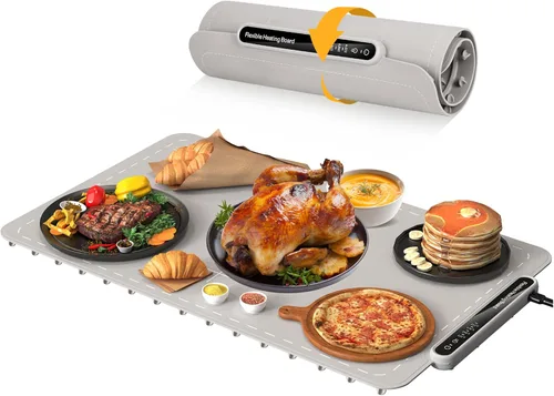 Qimh Tapete de calentamiento de alimentos, bandeja de calentamiento eléctrica para fiestas y bufés, superficie de silicona completa con 4 ajustes de