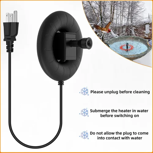 Miniatura 4 de Calentador de baño para pájaros para exteriores con bomba de agua, descongelador para baños de pájaros con control termostático y cable de 3.3 pies