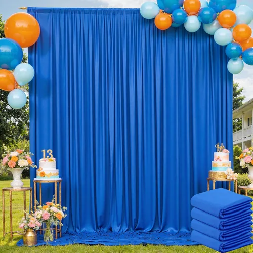 Miniatura 273 de Cortina de fondo de 20 pies × 8 pies sin arrugas azul bebé para fiesta de cumpleaños de niño, 4 paneles de 5 × 8 pies de poliéster azul suave
