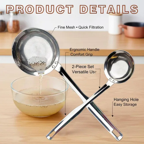 Miniatura 3 de Colador de acero inoxidable de malla fina, filtro de acero inoxidable 2025, colador de red de cocina multifuncional duradero (juego de 2 piezas)