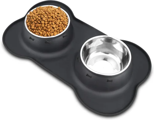 AsFrost Cuencos para comida de perro de acero inoxidable Cuencos para mascotas y cuencos para agua de perro sin derrames ni deslizamiento, cuencos