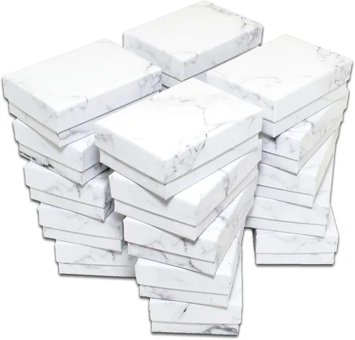 Miniatura 6 de TheDisplayGuys - Caja de regalo de papel de cartón relleno de algodón, 100 unidades, color blanco mármol