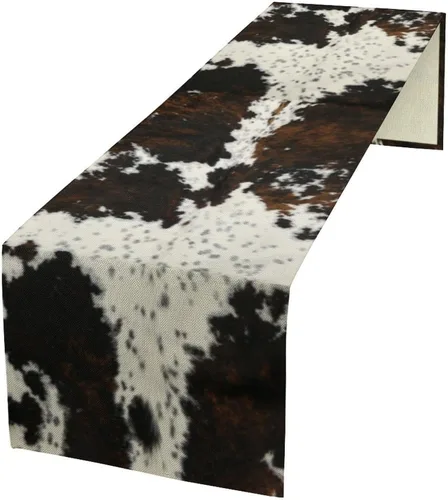 Miniatura 43 de Camino de mesa con estampado de vaca, camino de mesa estilo occidental con estampado de cuero de vaca en blanco y negro, decoración de mesa