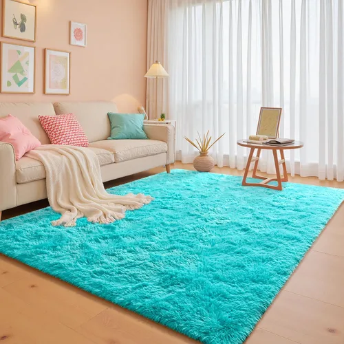 Miniatura 8 de JUNOVO - Alfombra de área lavable, antideslizante, alfombras ultra suaves de 4 x 5.3 pies, alfombras esponjosas para dormitorio, niños, niñas, Azul