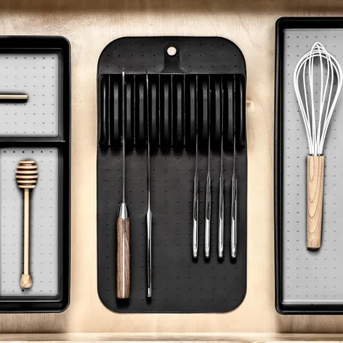 Miniatura 3 de Madesmart Tapete Premium Antimicrobiano Clásico Grande para Cuchillos con Agarre Suave, Cajón Antideslizante, Organización del Hogar de Larga Carbon