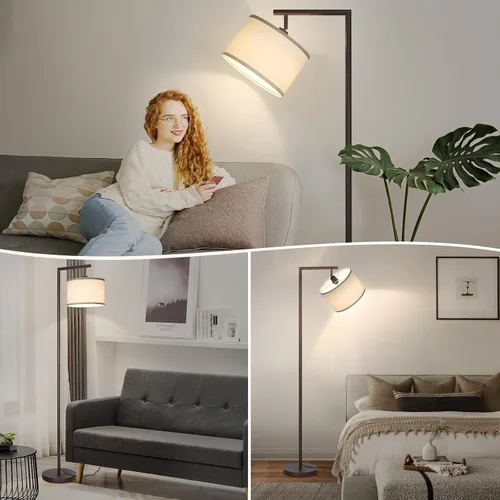 Miniatura 6 de Lámpara de pie completamente regulable marrón, lámpara de pie de arco para dormitorio con pantalla colgante ajustable y interruptor de pie, lámpara