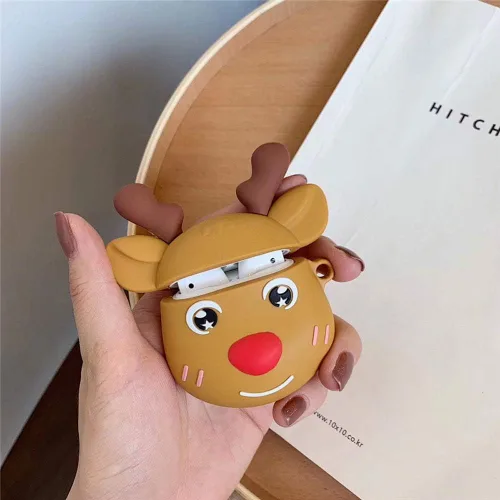 Miniatura 3 de Funda para auriculares compatible con Airpods 1 y 2, para niños, niñas, mujeres, 3D, lindo reno, antiarañazos, protector de auriculares inalámbricos