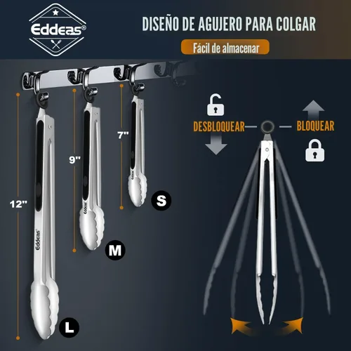 Miniatura 6 de Pinzas para cocinar – Pinzas de cocina de acero inoxidable de 600 grados resistentes al calor, pinzas de bloqueo de metal resistente, perfectas