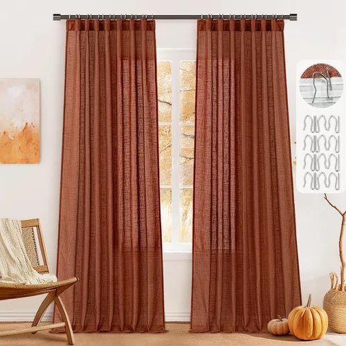 Miniatura 11 de MIULEE Cortinas de lino natural de 84 pulgadas de largo 2 paneles, con pestaña trasera con cinta plisada, cortinas de textura de lino suave y gruesa
