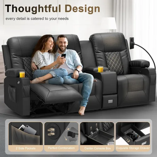 Miniatura 3 de YONISEE - Juego de sofá reclinable moderno - Sofá de 3 asientos y 1 silla reclinable giratoria con calor y masaje para sala de estar (3+1)