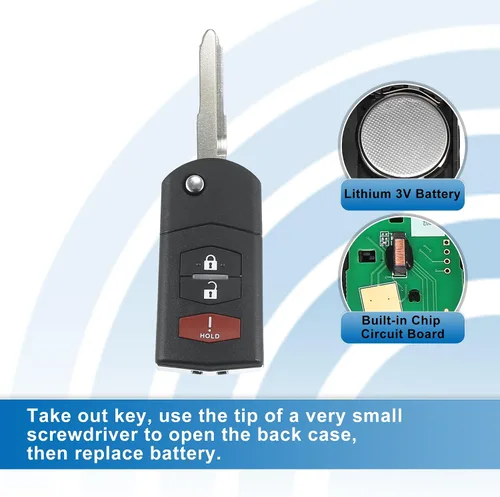 Miniatura 4 de X AUTOHAUX 3 botones Flip coche entrada sin llave control remoto reemplazo llavero proximidad Smart Fob BGBX1T478SKE125-01 para Mazda 5 2 CX-7 CX-9