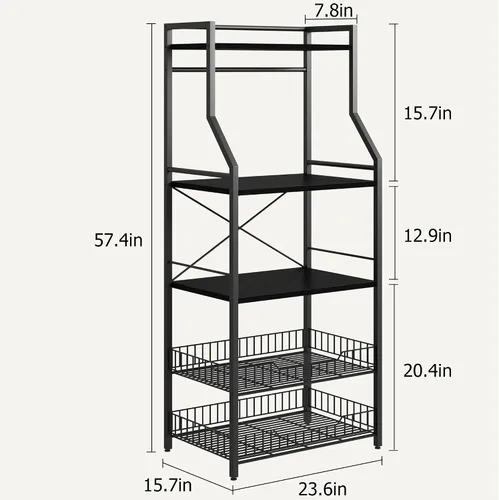 Miniatura 2 de IDEALHOUSE Estante para hornear de cocina, soporte para horno de microondas con 2 cestas grandes de alambre, estación de barra de café industrial